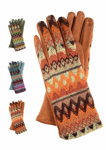 Hot Tomato Craft Stitch Sampler - Free-Size Poly Suede Gloves - Clay/Multicolour