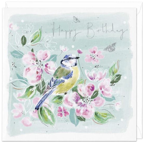 Blue Tit and Blossom Birthday Card