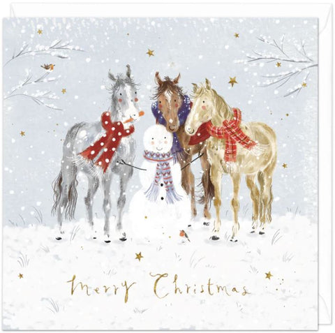 Christmas Ponies and Snowman Christmas Card