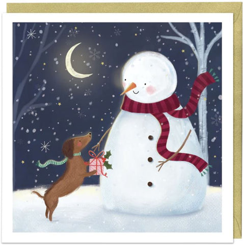 Crescent Moon Snowman Christmas Card