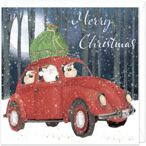 Santa in a Beetle Christmas Card