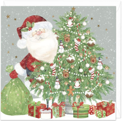 Santa Behind the Tree Christmas  Card Whistlefish