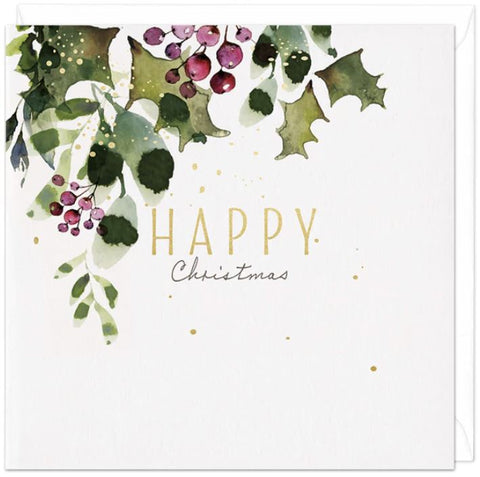 White Holly Christmas Card
