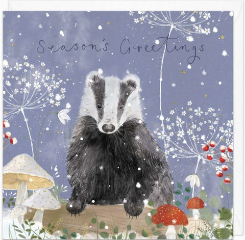 Badger and Mushrooms Christmas Card