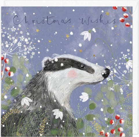 Badger in the Garden Christmas Card