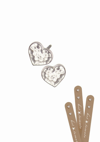 Hot Tomato  Micro Heart Studs  in Matte Silver