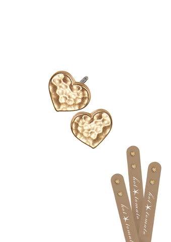 Hot Tomato  Micro Heart Studs  in Matte Gold