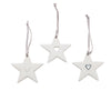 Angel Ceramics Set of Three Matt Stars with Hearts Hanging Decorations