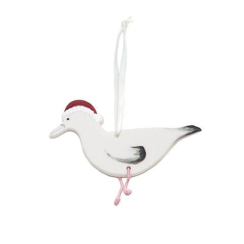 Angel Ceramics Matt Ceramic Seagull with Santa Hat Hanging Decoration