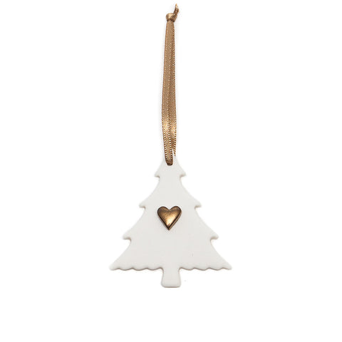 Angel Ceramics Medium Matt Tree with Gold Heart Hanging Decoration