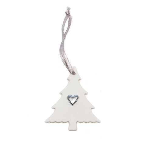 Angel Ceramics Medium Matt Tree with Silver Heart Hanging Decoration