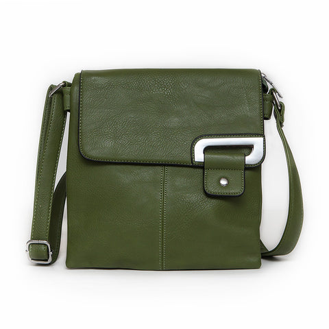 Long & Son Cross Body Shoulder Bag with Tab Fastening in Moss Green