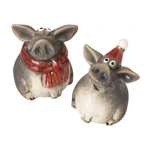 Cute Ceramic Brown Pigs with Red Scarf or Hat from Heaven Sends