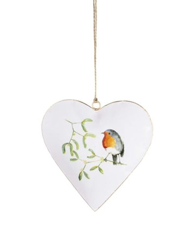 Shoeless Joe Heart with Robin and Mistletoe Hanging Decoration