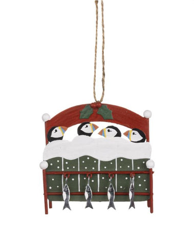 Shoeless Joe Christmas Eve Puffins in Bed Hanging Decoration