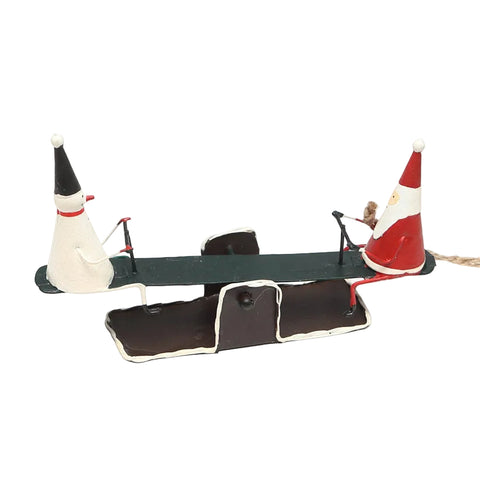Shoeless Joe Santa with Snowman on Seesaw Hanging Christmas Decoration
