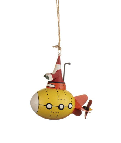 Santa in Yellow Submarine Hanging Christmas Decoration from Shoeless Joe