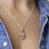 Pom Silver Plated Swallow Necklace with Golden Heart modelled