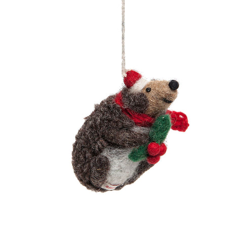  Amica Fair Trade Felt Hedgehog with Holly Decoration