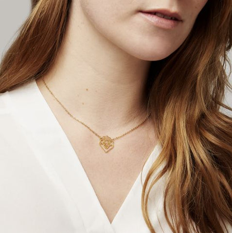 Annie Oak Lion Geometric Necklace in Gold modelled