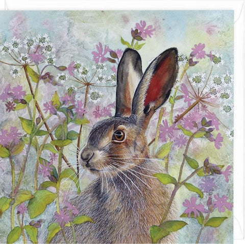 Whistlefish Spring Hare greeting card by Janella Horne 
