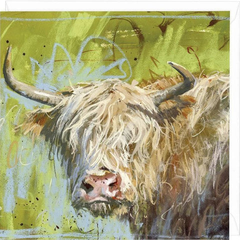 Whistlefish Highland Green Greeting Card with highland cow from heartsdeco.com