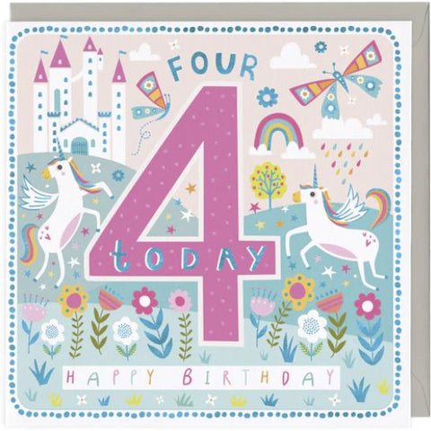 4 Today Prancing Unicorns Birthday Card