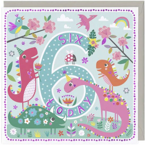 6 Today Dinosaur Party Birthday Card