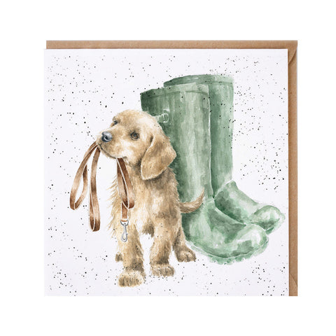 Hopeful Greeting Card from Wrendale puppy Labrador with wellington boots 