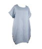 Cadenza Italian Linen Dress with Buttons in Sky Blue