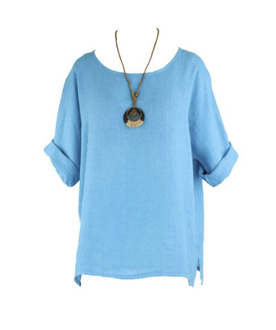Cadenza Plain Linen Tunic and Necklace in Turquoise