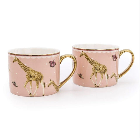 Set of 2 Giraffe Pink Straight Sided Mugs from Candlelight