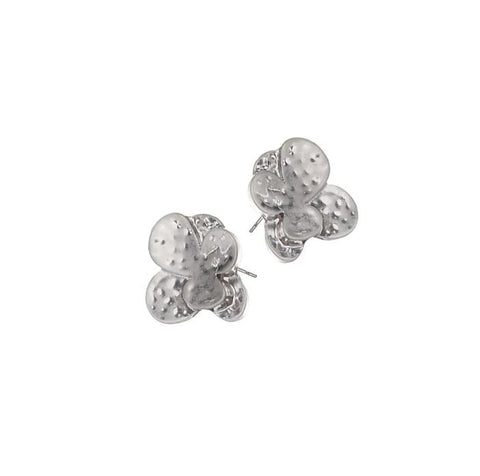 Hot Tomato Layered Clover Stud Earrings in Worn Silver