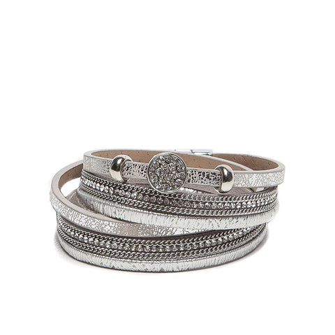 Eastar Multi-Strand Faux Leather Wrap Bracelet with Crystal Charm