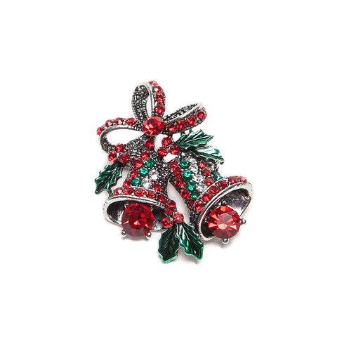Festive Sparkly Crystal Christmas Bells Brooch