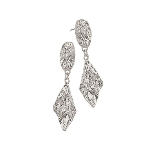Hot Tomato Molten Textured Kite Drop Earrings in Worn Silver