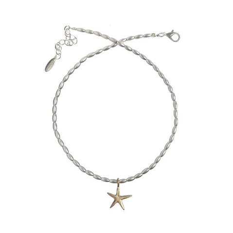 Hot Tomato Asymmetrical Star on Silver Bead Chain - Gold & Silver Necklace