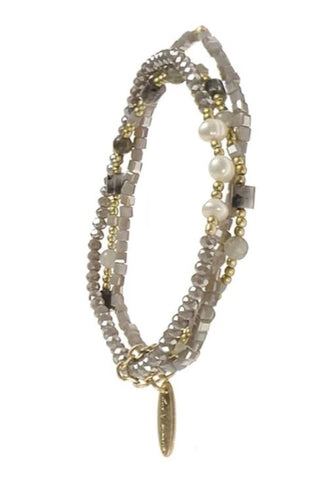 Hot Tomato Bead Pearl & Crystal Trilogy in Grey and Gold