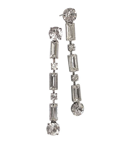 Hot Tomato  Deco Decadence - Antique Silver with Clear Crystals Drop Earrings