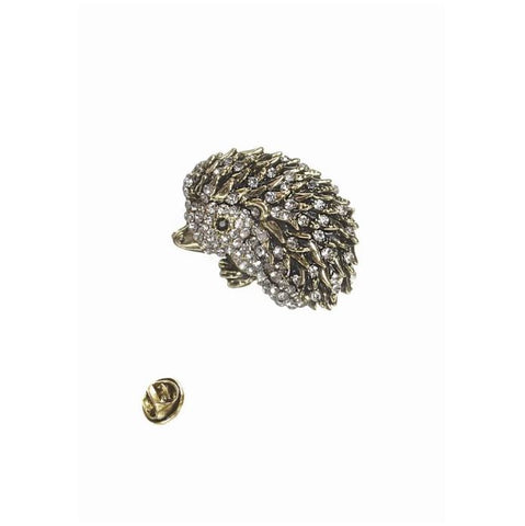 Hot Tomato Hedgehog Twinkle Brooch in Antique Gold with Clear Crystals