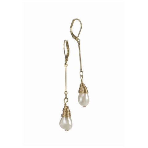 Hot Tomato Wired Pendulum Earrings Pearl and Gold