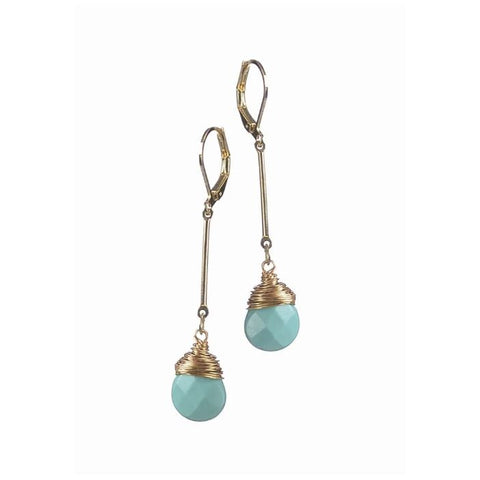 Hot Tomato Wired Pendulum Earrings Turquoise and Gold