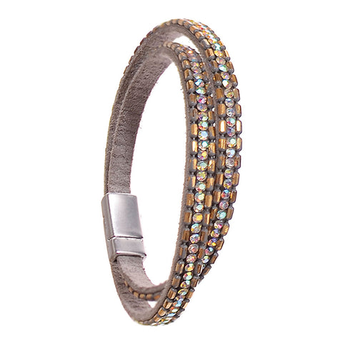 Hot Tomato Double Wrap Bracelet with Grey and Gold Crystals