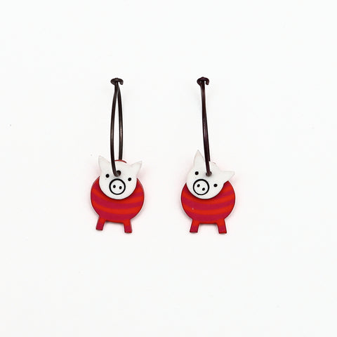 Lene Lundberg K-Form Red Stripey Pig Earrings