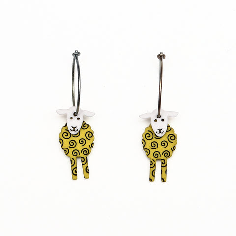 Lene Lundberg K-Form Chartreuse Sheep/Grey Head Earrings