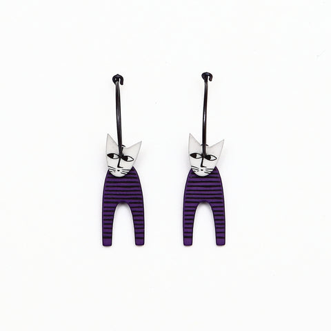 Lene Lundberg K-Form Stripey Purple/White Head Cat Earrings