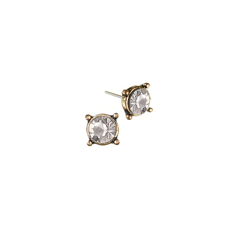 Hot Tomato Classic Clear Crystal Studs in Antique Gold Earrings