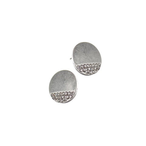 Hot Tomato Moon Studs in Worn Silver with Clear Crystals