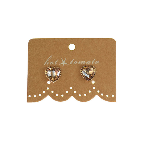 Hot Tomato Heart Crystal Stud Earrings in Antique Gold with Topaz