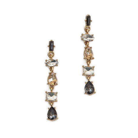 Hot Tomato High Society Drop Earrings in Gold with Smoke, Topaz and Clear Crystals